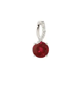 Chatham 14 Karat White Gold Lab-Grown Ruby & Diamond Round Pendant