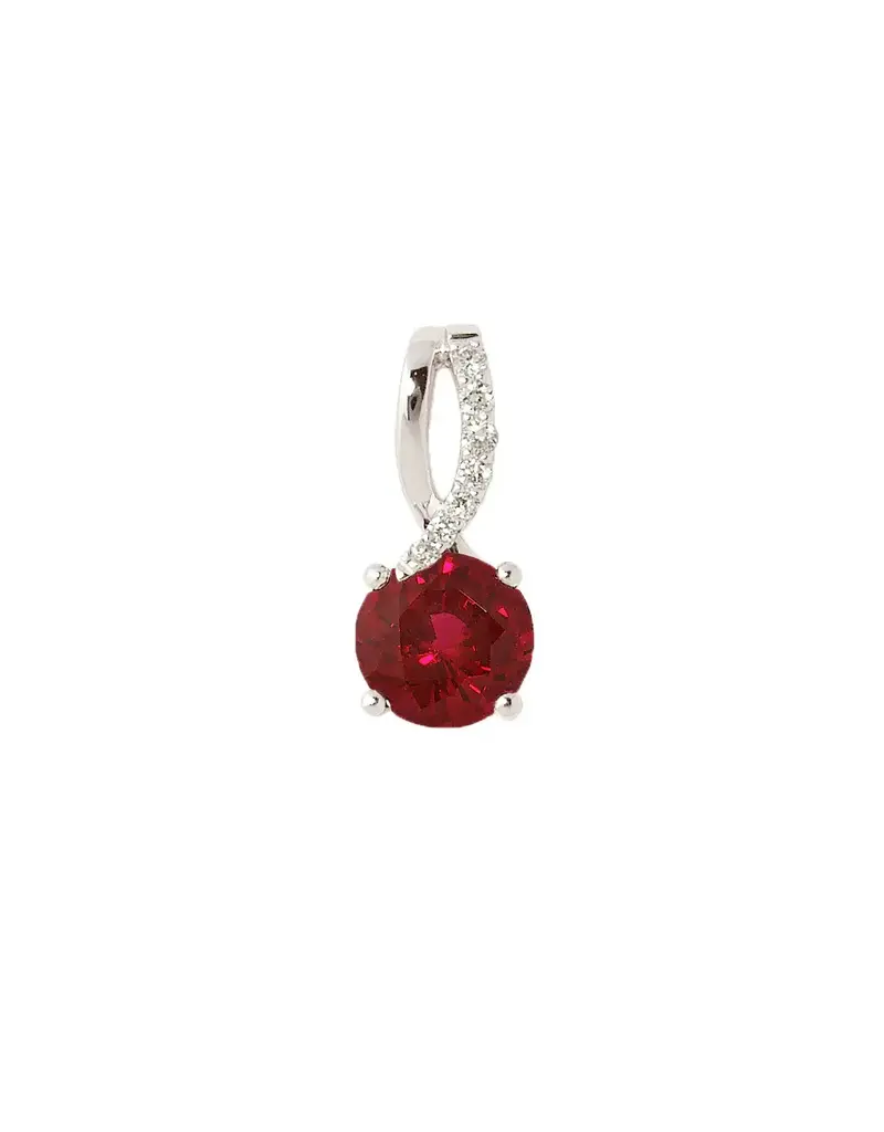 Chatham 14 Karat White Gold Lab-Grown Ruby & Diamond Round Pendant