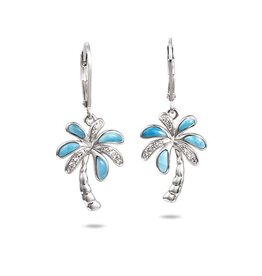 Alamea Sterling Silver CZ Larimar Palm Tree Earrings