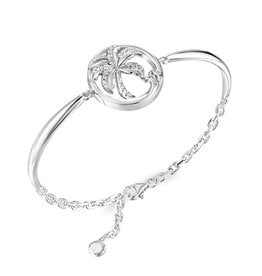 Alamea Sterling Silver CZ Palm Tree Half Bangle Bracelet