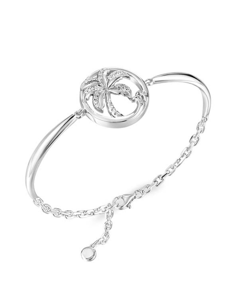 Alamea Sterling Silver CZ Palm Tree Half Bangle Bracelet