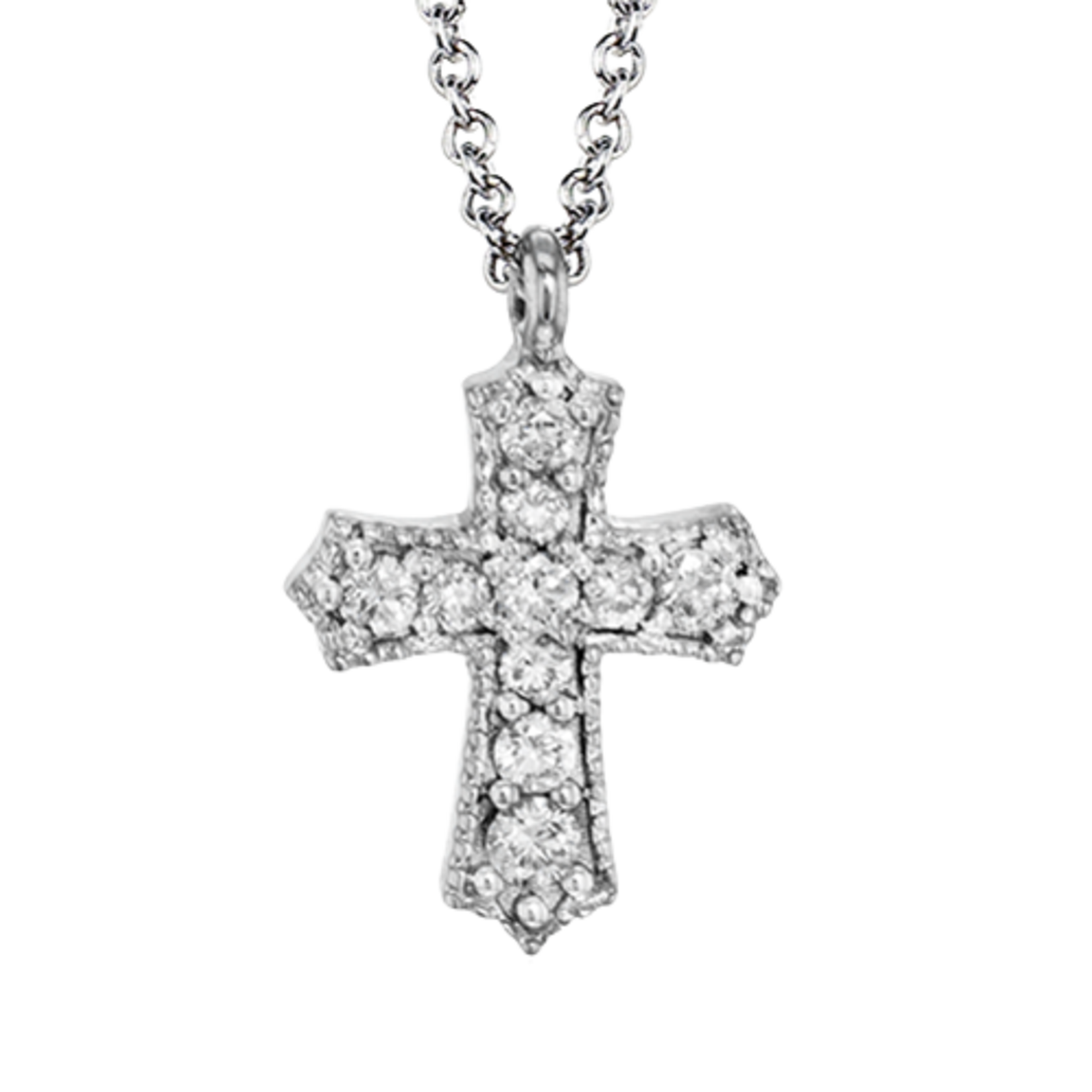 Zeghani 14 Karat White Gold Diamond Cross Necklace