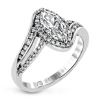 Zeghani 14 Karat White Gold Diamond Halo Marquise Engagement Ring