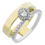 Zeghani 14 Karat Two-Tone Gold Diamond Double Ring