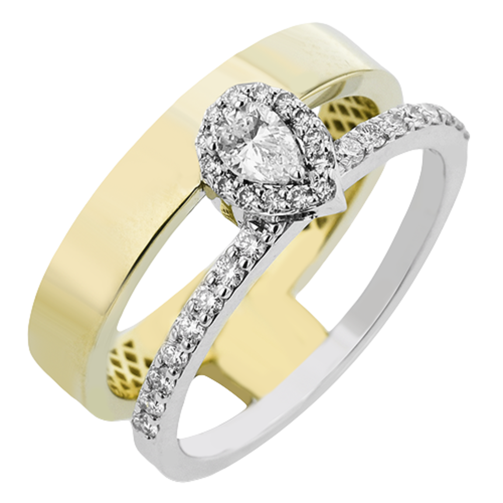 Zeghani 14 Karat Two-Tone Gold Diamond Double Ring