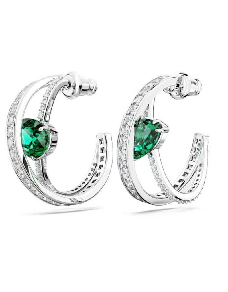 Swarovski Hyperbola hoop earrings Mixed cuts, Green, Rhodium plated