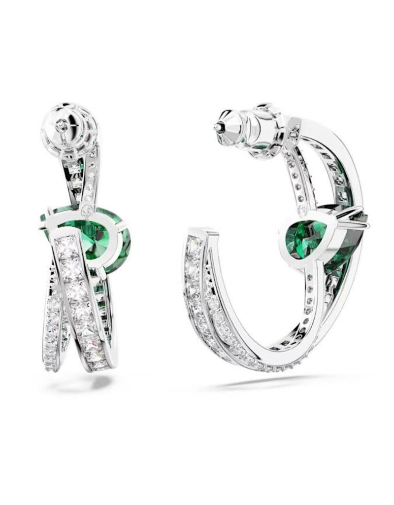 Swarovski Hyperbola hoop earrings Mixed cuts, Green, Rhodium plated