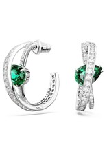 Swarovski Hyperbola hoop earrings Mixed cuts, Green, Rhodium plated