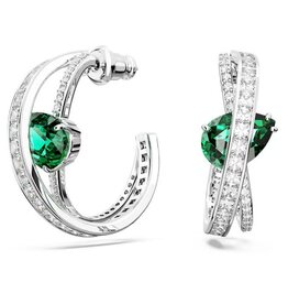 Swarovski Hyperbola hoop earrings Mixed cuts, Green, Rhodium plated