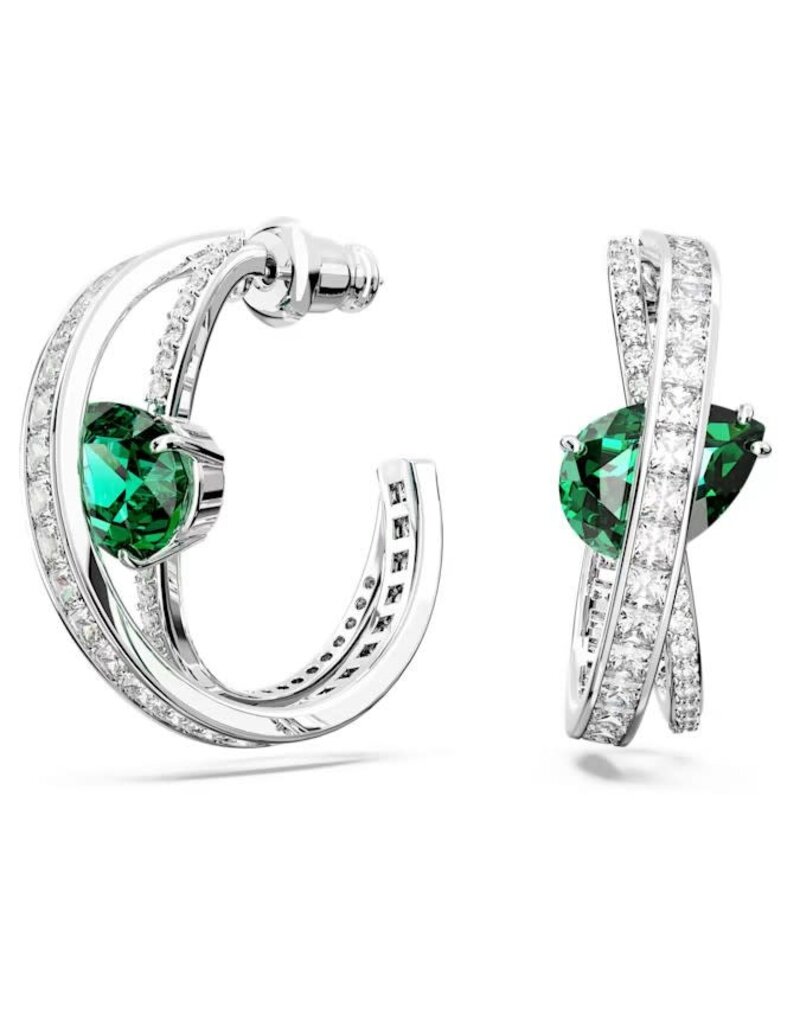 Swarovski Hyperbola hoop earrings Mixed cuts, Green, Rhodium plated