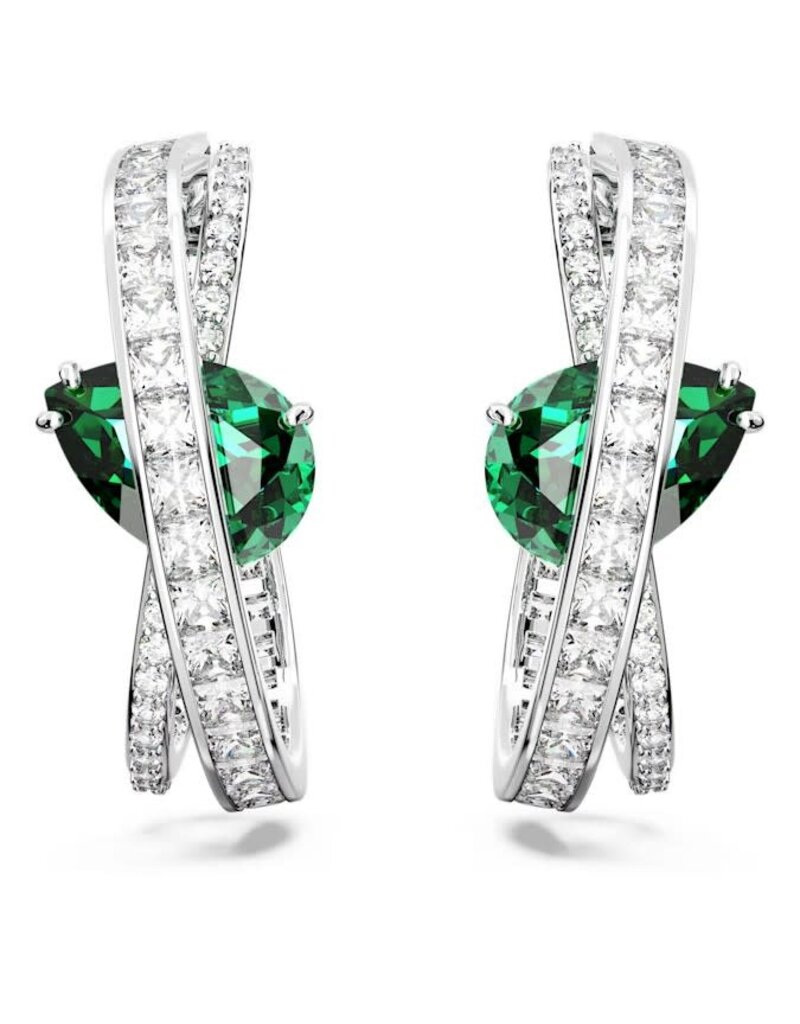 Swarovski Hyperbola hoop earrings Mixed cuts, Green, Rhodium plated