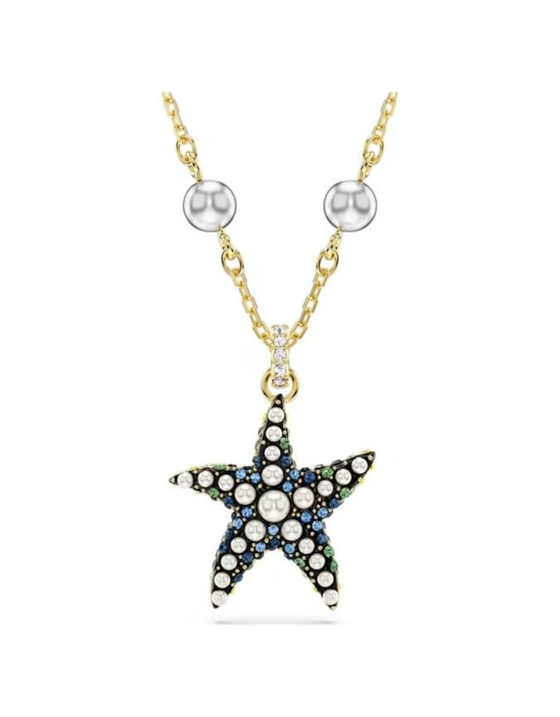 Swarovski Idyllia pendant Crystal pearls, Starfish, Multicolored, Gold-tone plated