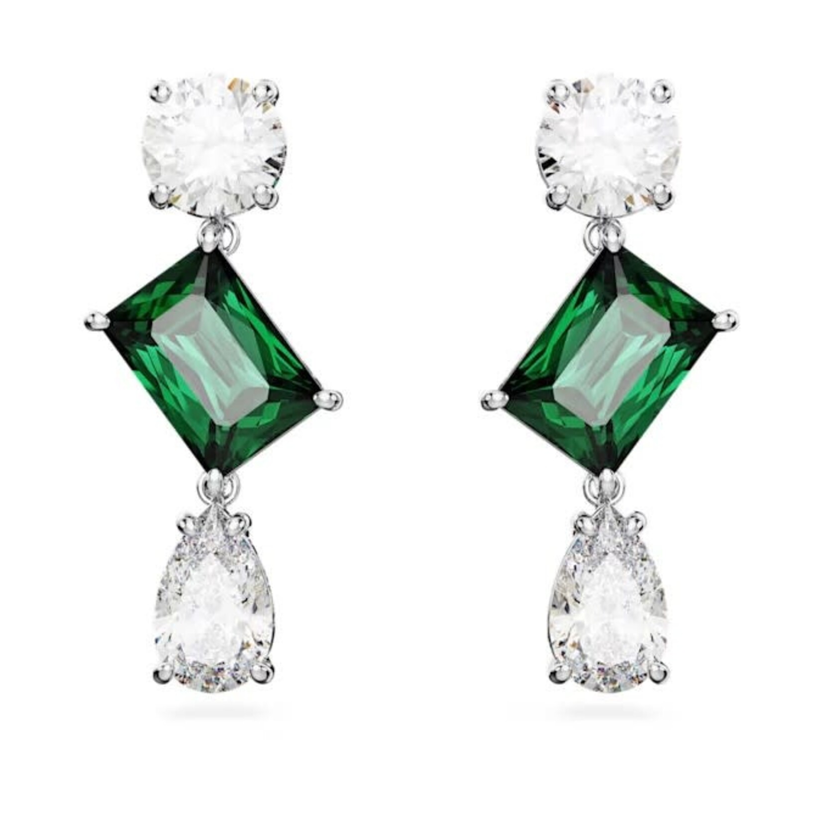 Swarovski Mesmera drop earrings Mixed cuts, Green, Rhodium plated