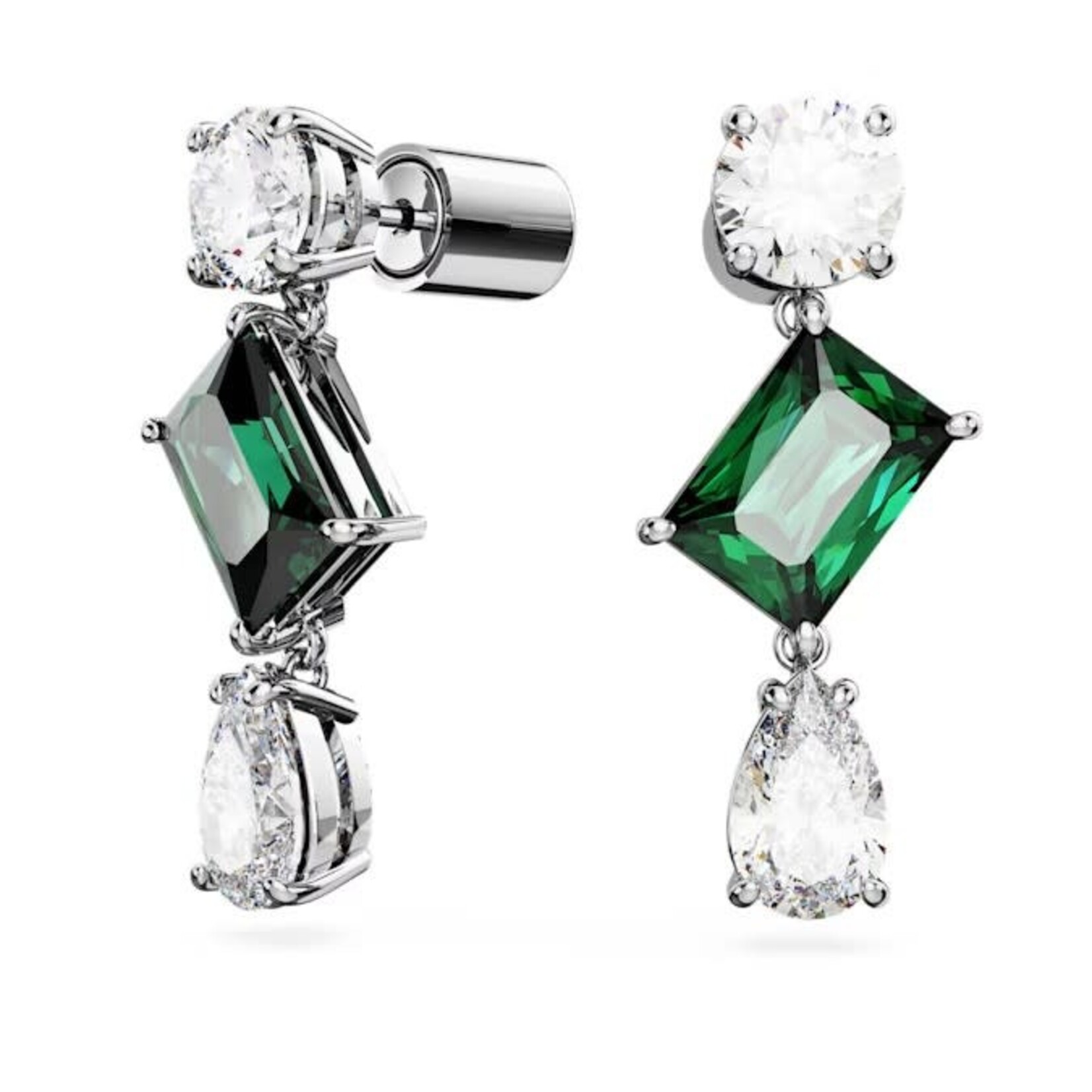 Swarovski Mesmera drop earrings Mixed cuts, Green, Rhodium plated