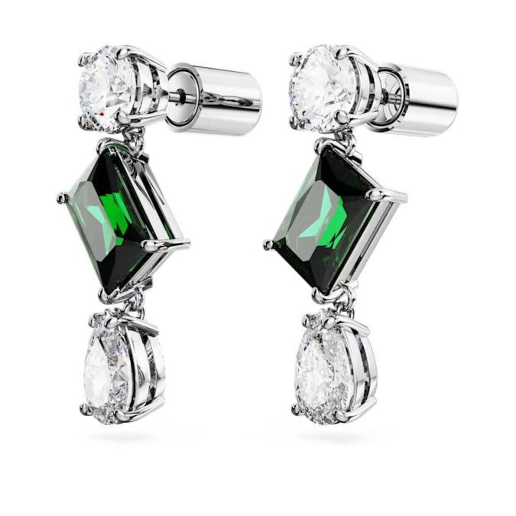 Swarovski Mesmera drop earrings Mixed cuts, Green, Rhodium plated