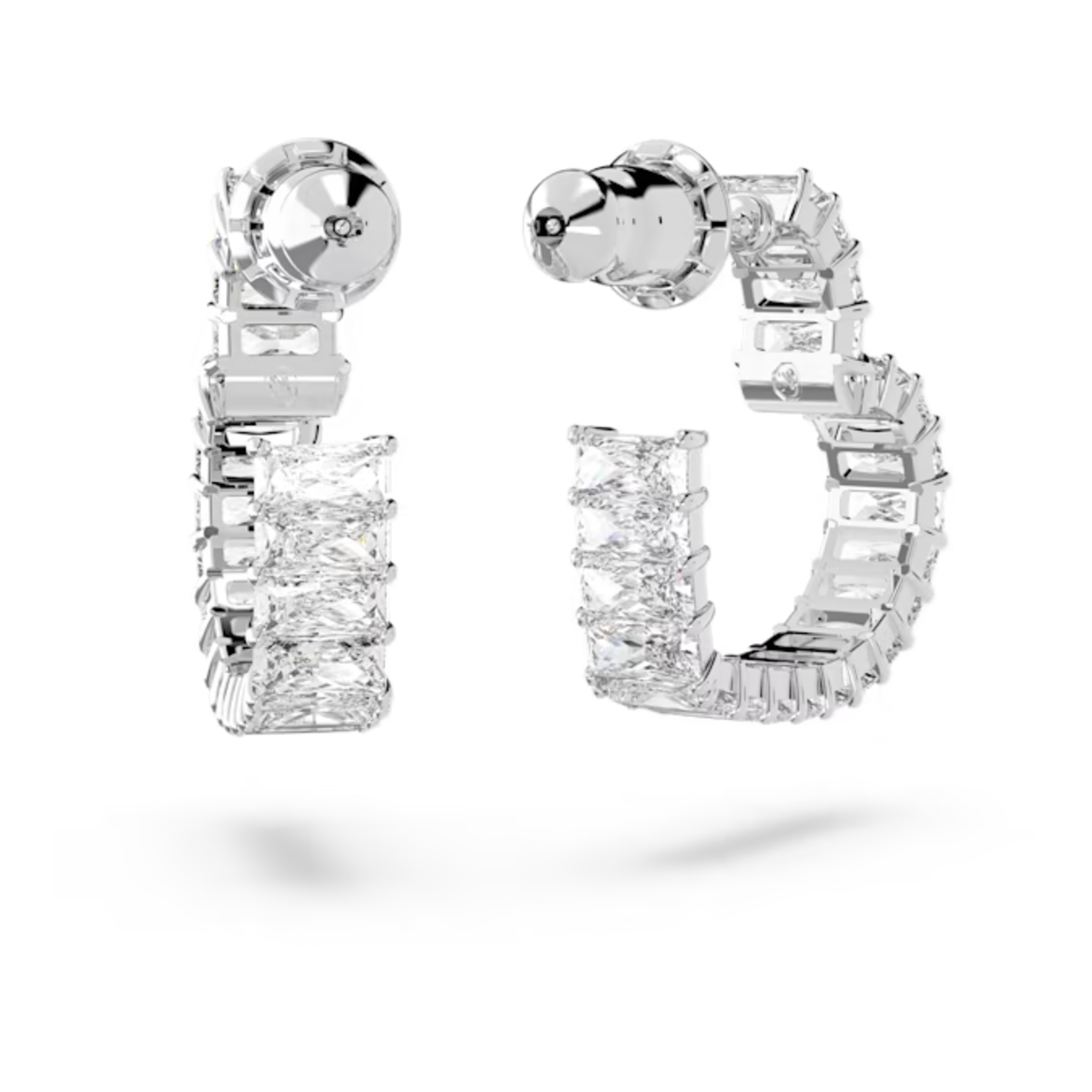 Swarovski  Matrix hoop earrings Heart, Small, White, Rhodium plated
