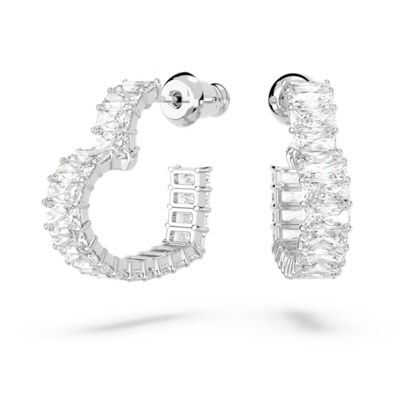 Swarovski  Matrix hoop earrings Heart, Small, White, Rhodium plated