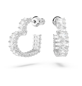 Swarovski Matrix hoop earrings Heart, Small, White, Rhodium plated