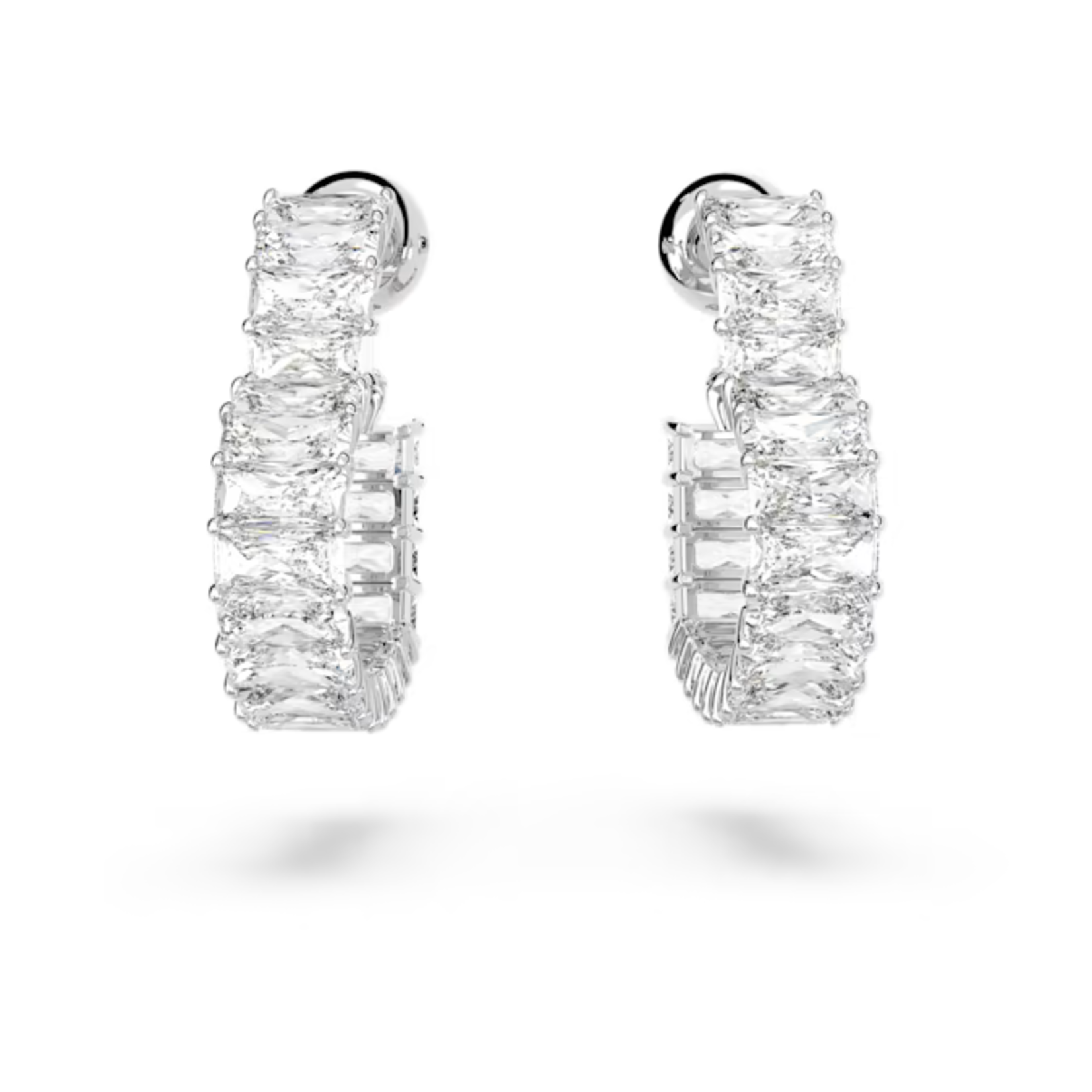 Swarovski  Matrix hoop earrings Heart, Small, White, Rhodium plated