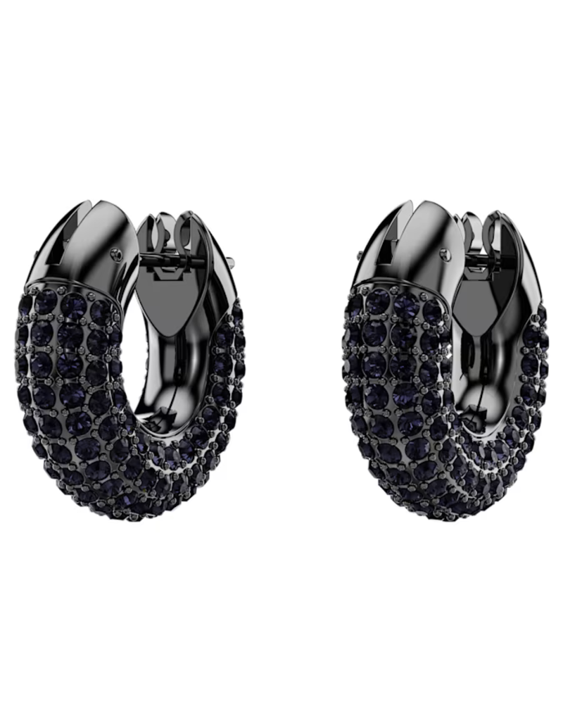 Swarovski  Dextera hoop earrings Small, Black, Ruthenium plated