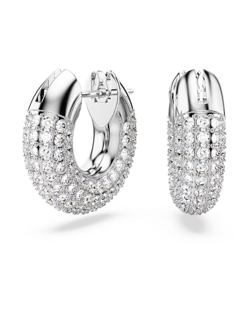 Swarovski  Dextera hoop earrings Small, White, Rhodium plated