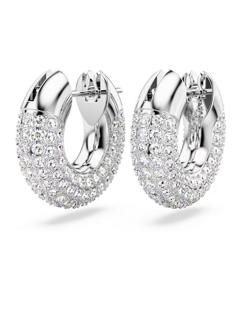 Swarovski  Dextera hoop earrings Small, White, Rhodium plated