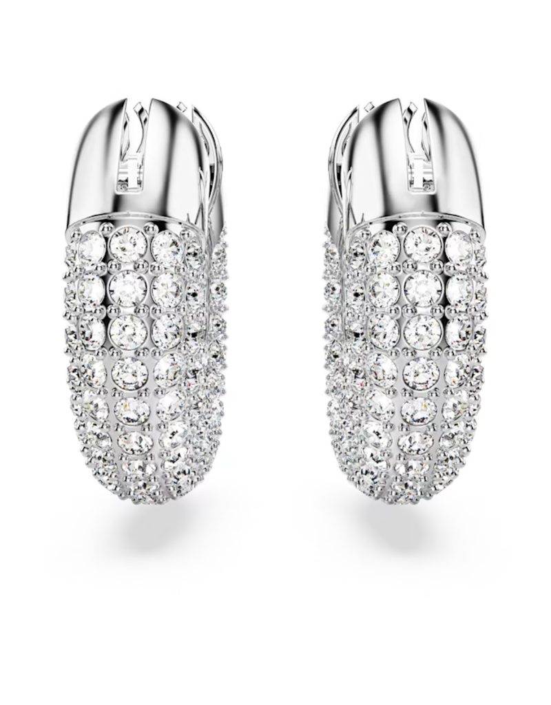 Swarovski  Dextera hoop earrings Small, White, Rhodium plated