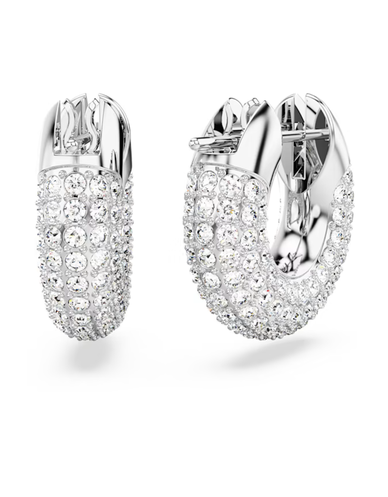 Swarovski  Dextera hoop earrings Small, White, Rhodium plated