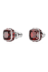 Swarovski  Birthstone stud earrings Square cut, January, Red, Rhodium plated