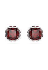 Swarovski  Birthstone stud earrings Square cut, January, Red, Rhodium plated