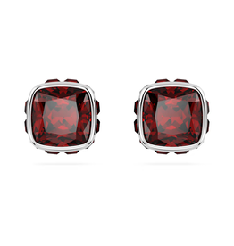 Swarovski Birthstone stud earrings Square cut, January, Red, Rhodium plated