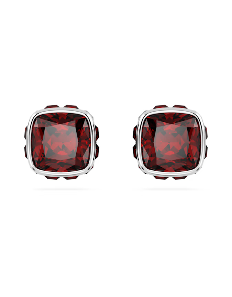 Swarovski  Birthstone stud earrings Square cut, January, Red, Rhodium plated