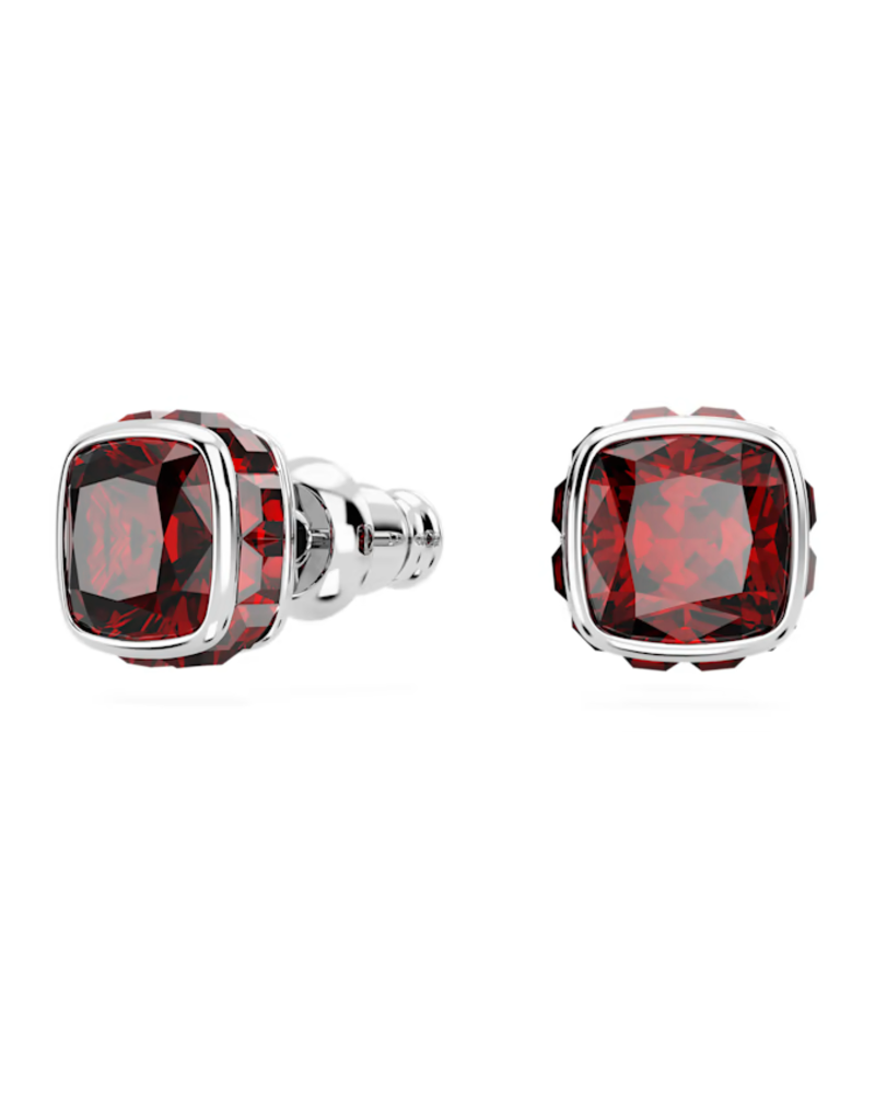 Swarovski  Birthstone stud earrings Square cut, January, Red, Rhodium plated