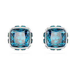 Swarovski Birthstone stud earrings Square cut, December, Blue, Rhodium plated