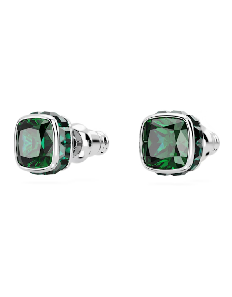 Swarovski  Birthstone stud earrings Square cut, May, Green, Rhodium plated