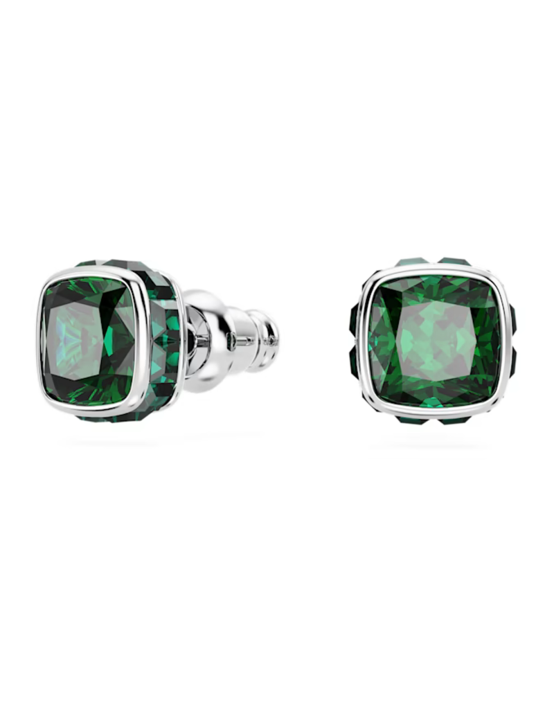 Swarovski  Birthstone stud earrings Square cut, May, Green, Rhodium plated