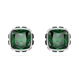 Swarovski Birthstone stud earrings Square cut, May, Green, Rhodium plated