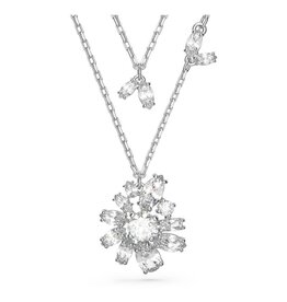 Swarovski Gema layered necklace Flower, White, Rhodium plated