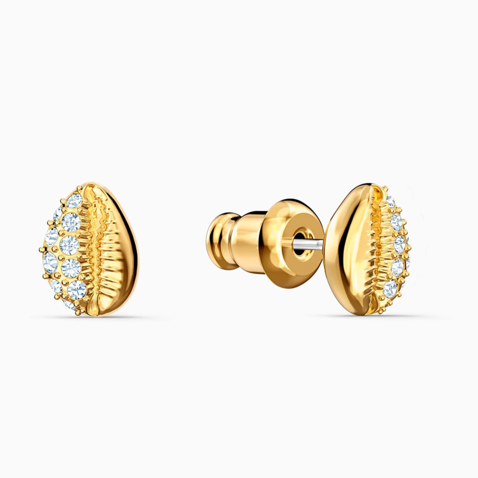 Swarovski Shell Stud Pierced Earrings, White, Gold-Tone Plated