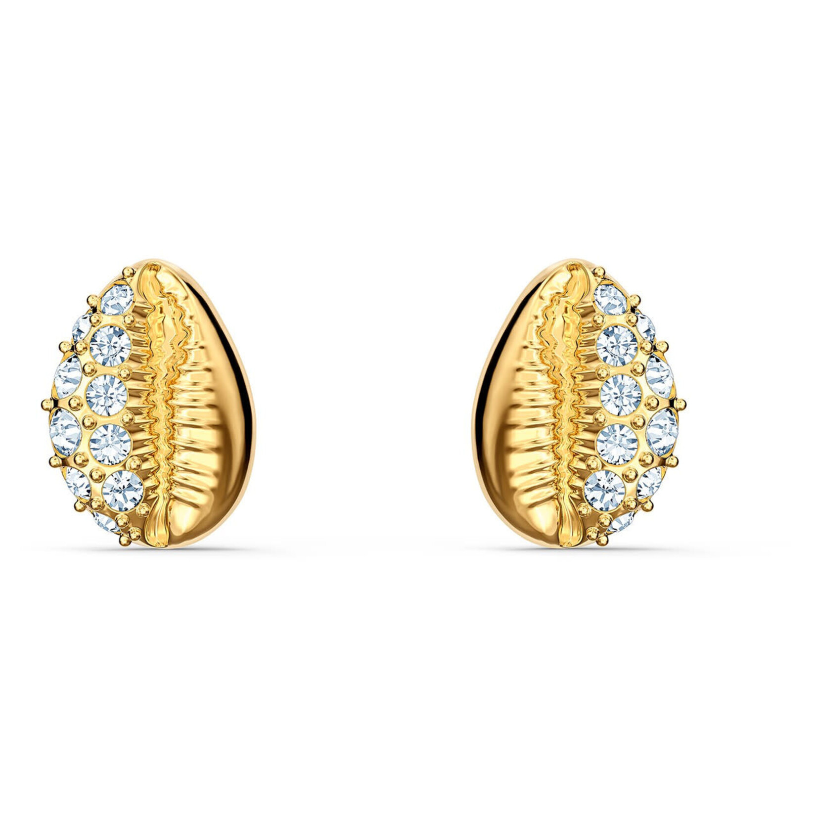 Swarovski Shell Stud Pierced Earrings, White, Gold-Tone Plated