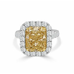 Frederic Sage 18 Karat White Gold Radiant Yellow Diamond Halo Ring