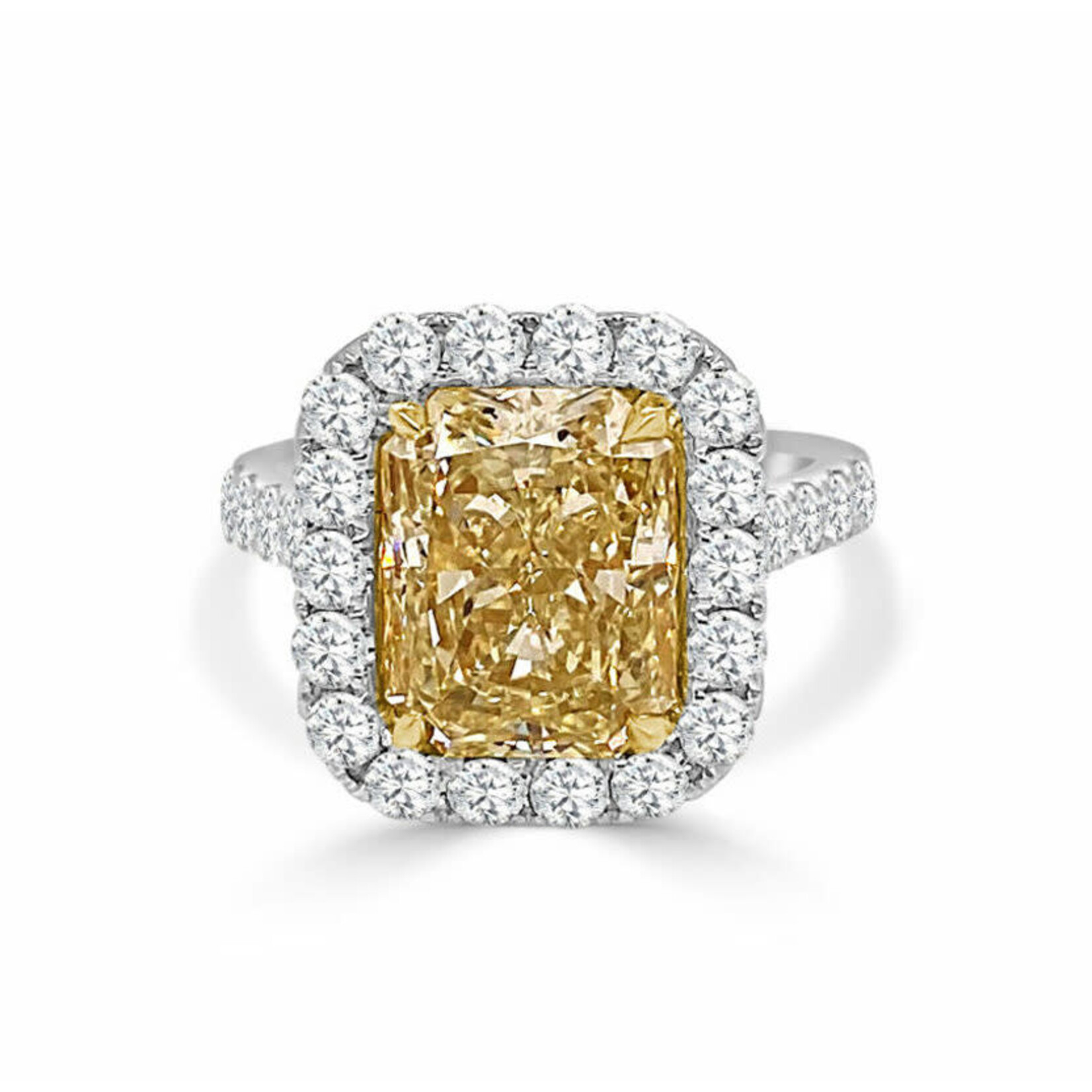 Frederic Sage 18 Karat White Gold Radiant Yellow Diamond Halo Ring