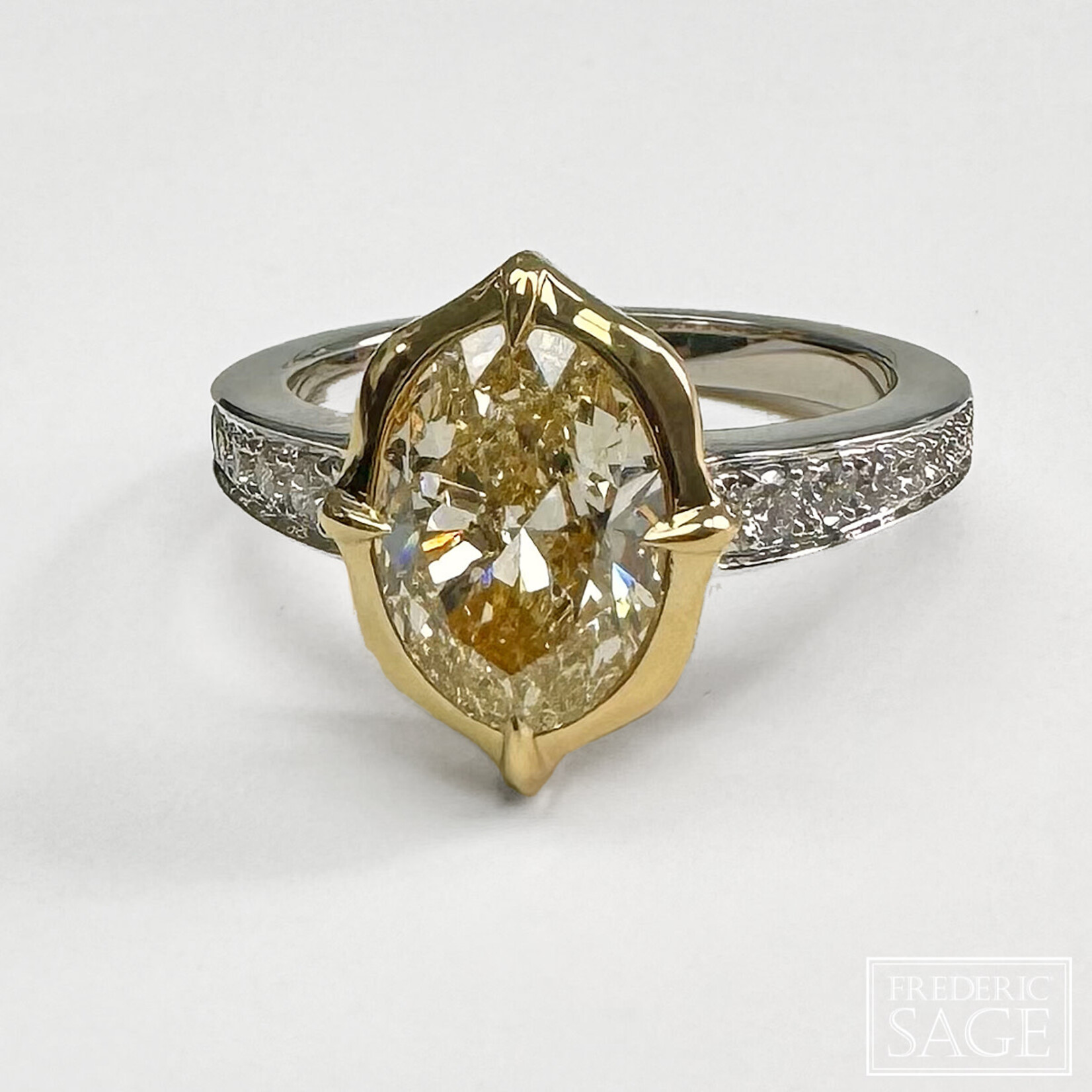 Frederic Sage 18 Karat Two-Tone Oval Yellow Diamond Ring