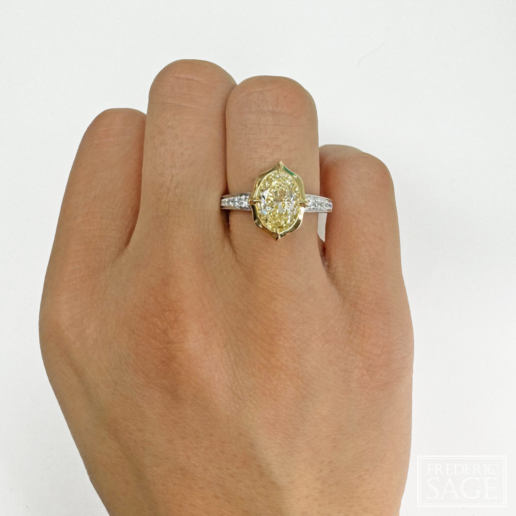 Frederic Sage 18 Karat Two-Tone Oval Yellow Diamond Ring