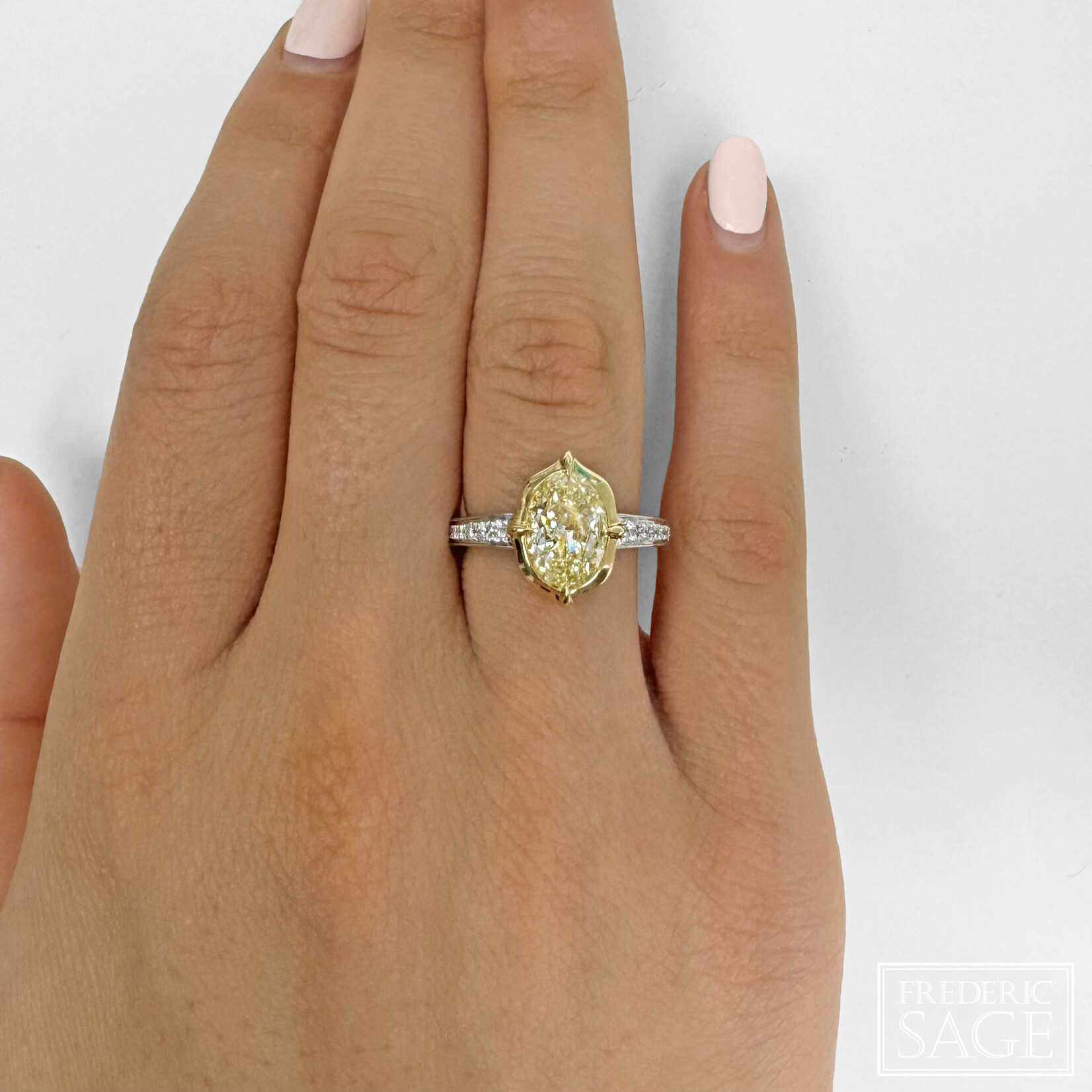 Frederic Sage 18 Karat Two-Tone Oval Yellow Diamond Ring