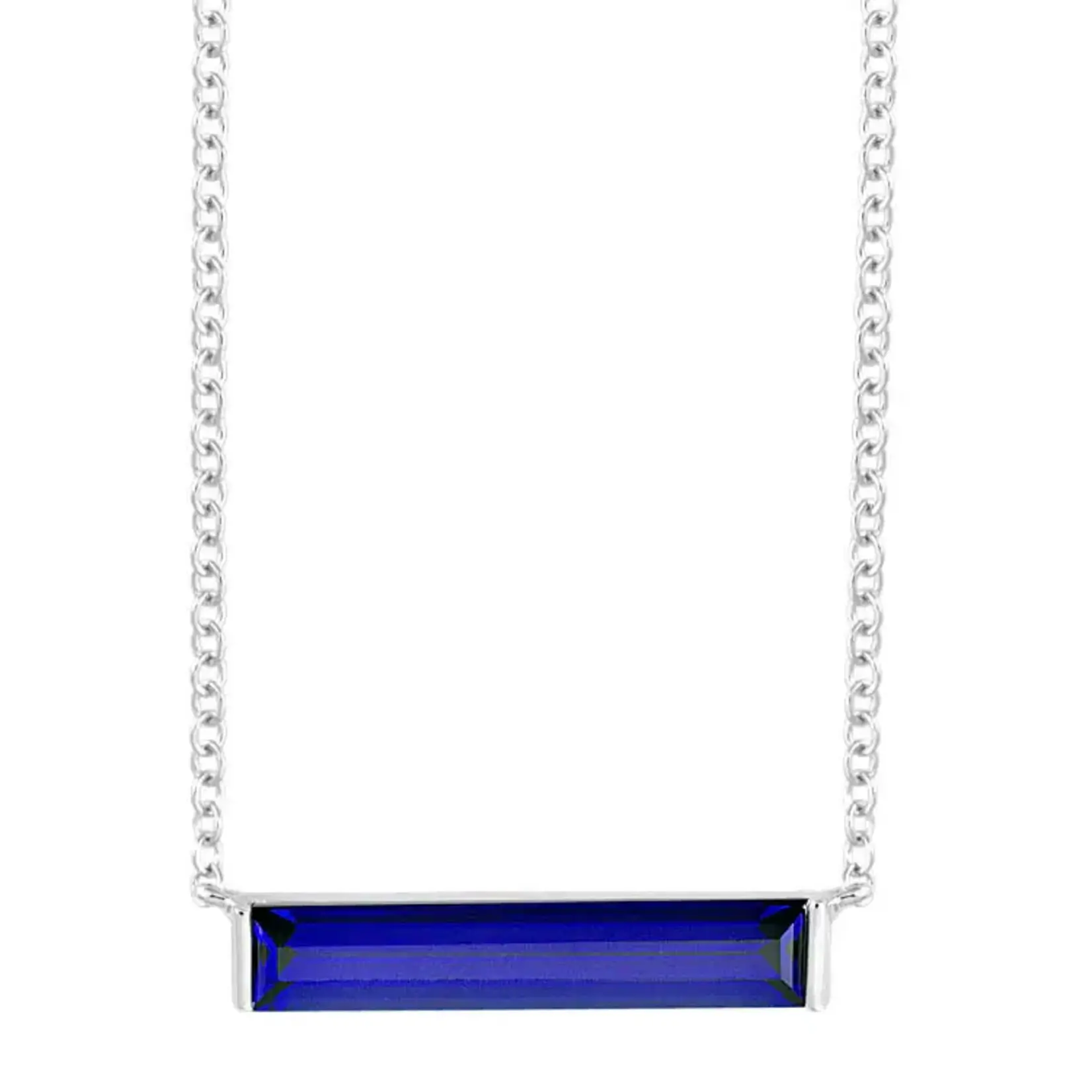 Chatham 14 Karat White Gold Lab-Grown Elongated Baguette Sapphire Necklace