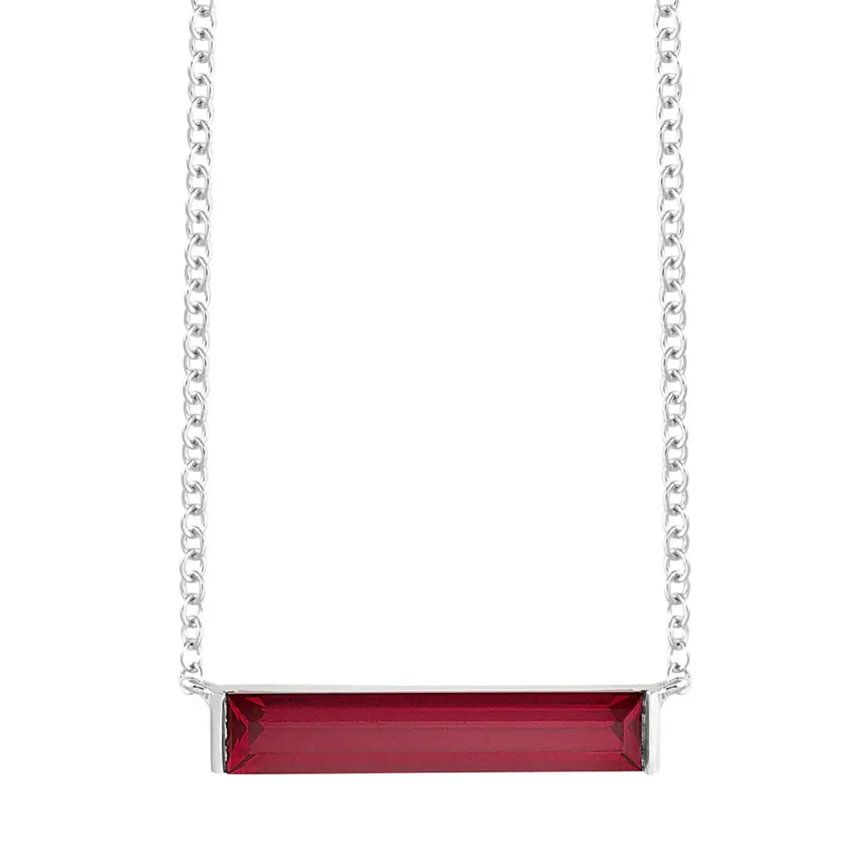 Chatham 14 Karat White Gold Lab-Grown Elongated Baguette Ruby Necklace