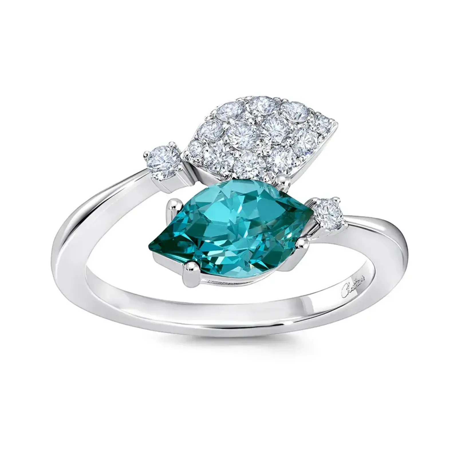 Chatham 14 Karat White Gold Lab-Grown Flame Paraiba Spinel & Diamond Ring