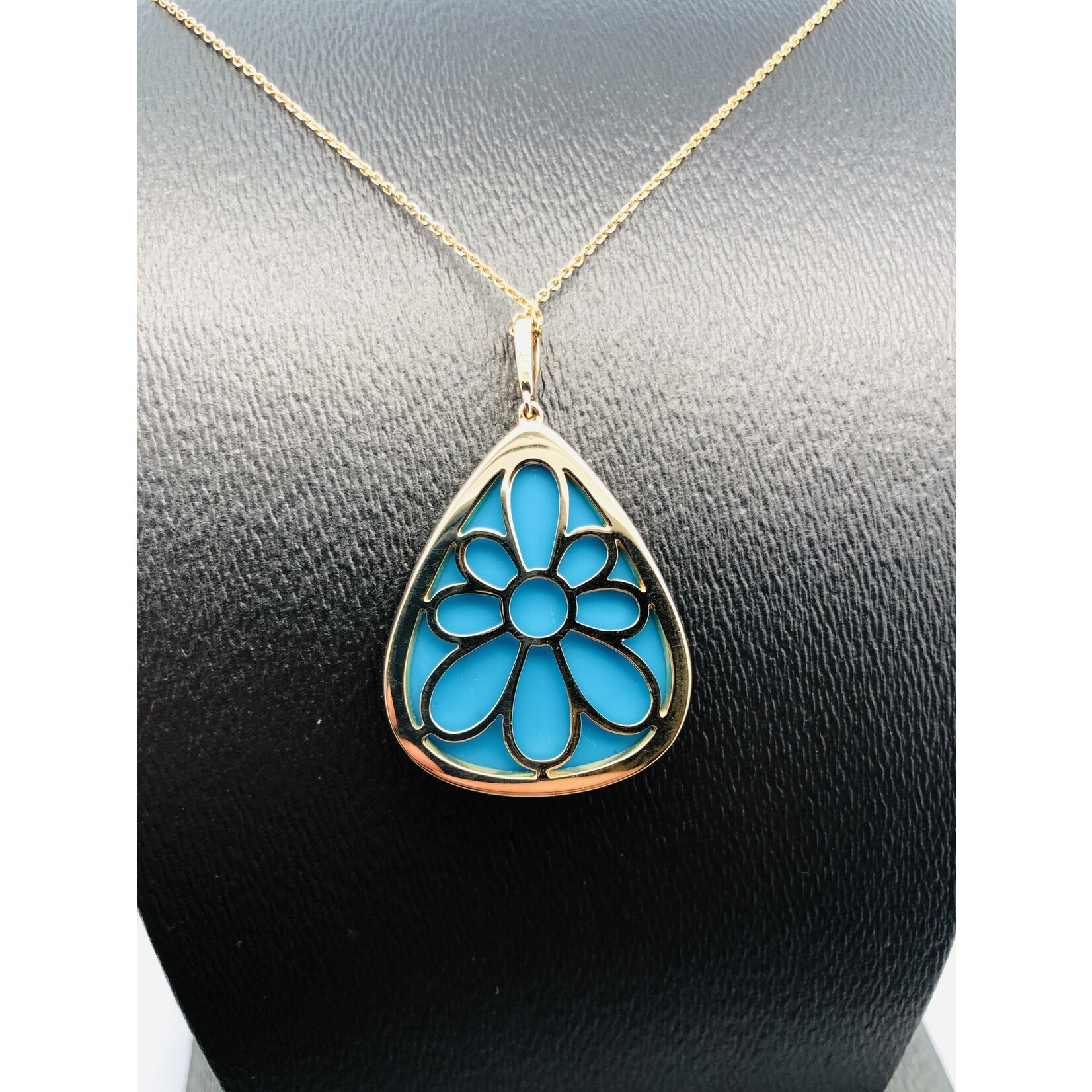 PeJay Creations Coral Sea Plum Agate, Turquoise and Diamond Halo Pendant in 14 karat yellow gold