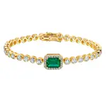 Chatham 14 Karat Yellow Gold Lab-Grown Emerald & Diamond Tennis Bracelet